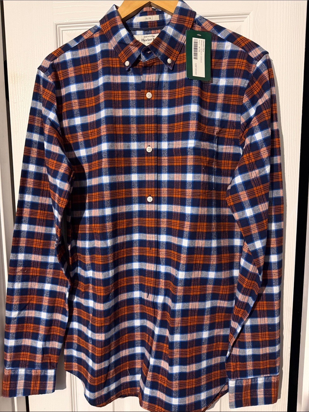 Hawke & Co Orange, Navy & White Plaid Button-Down Shirt